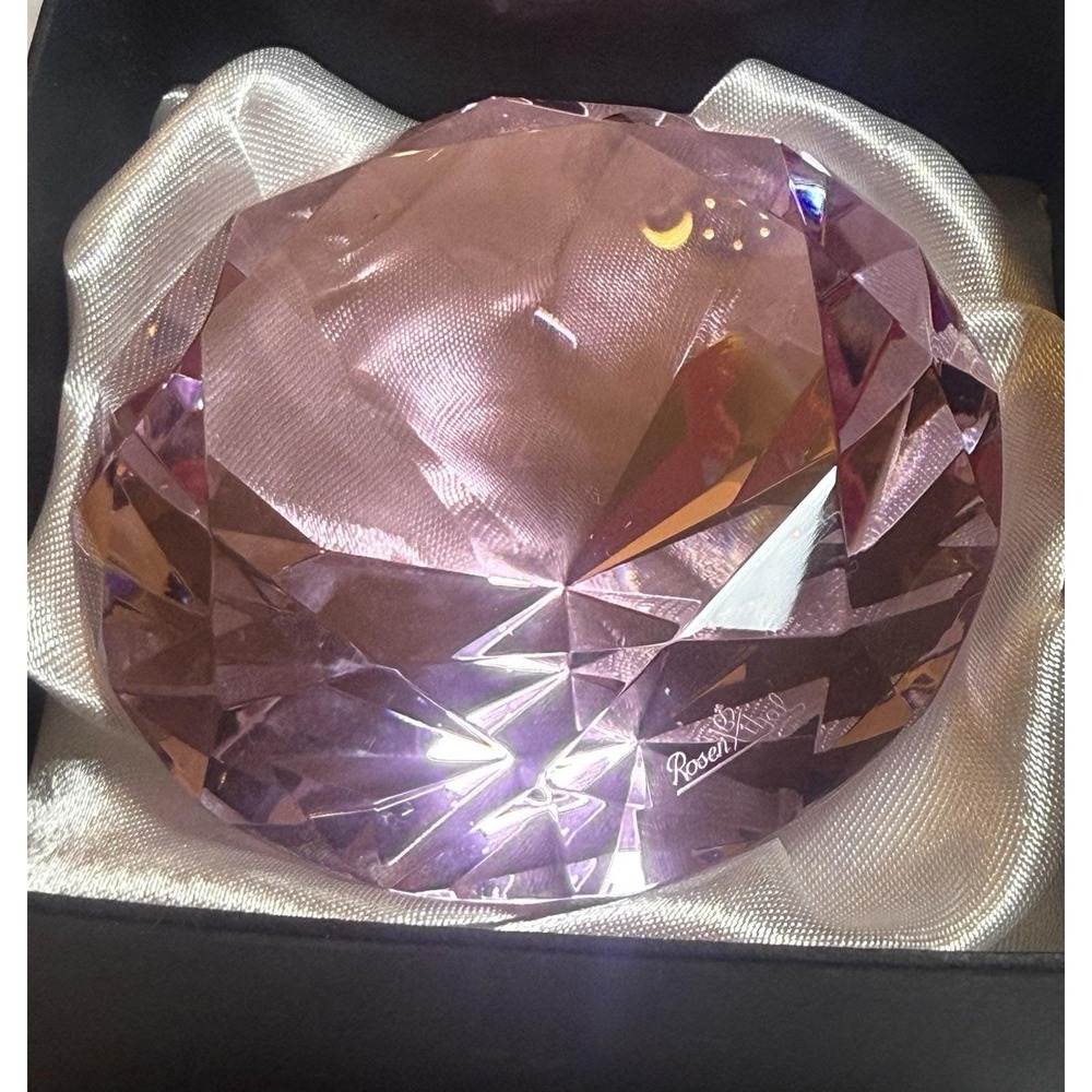 VTG Pink Glass Faceted Diamond Paperweight W/Original Box - Signed By Rosenthal - Picture 9 of 11